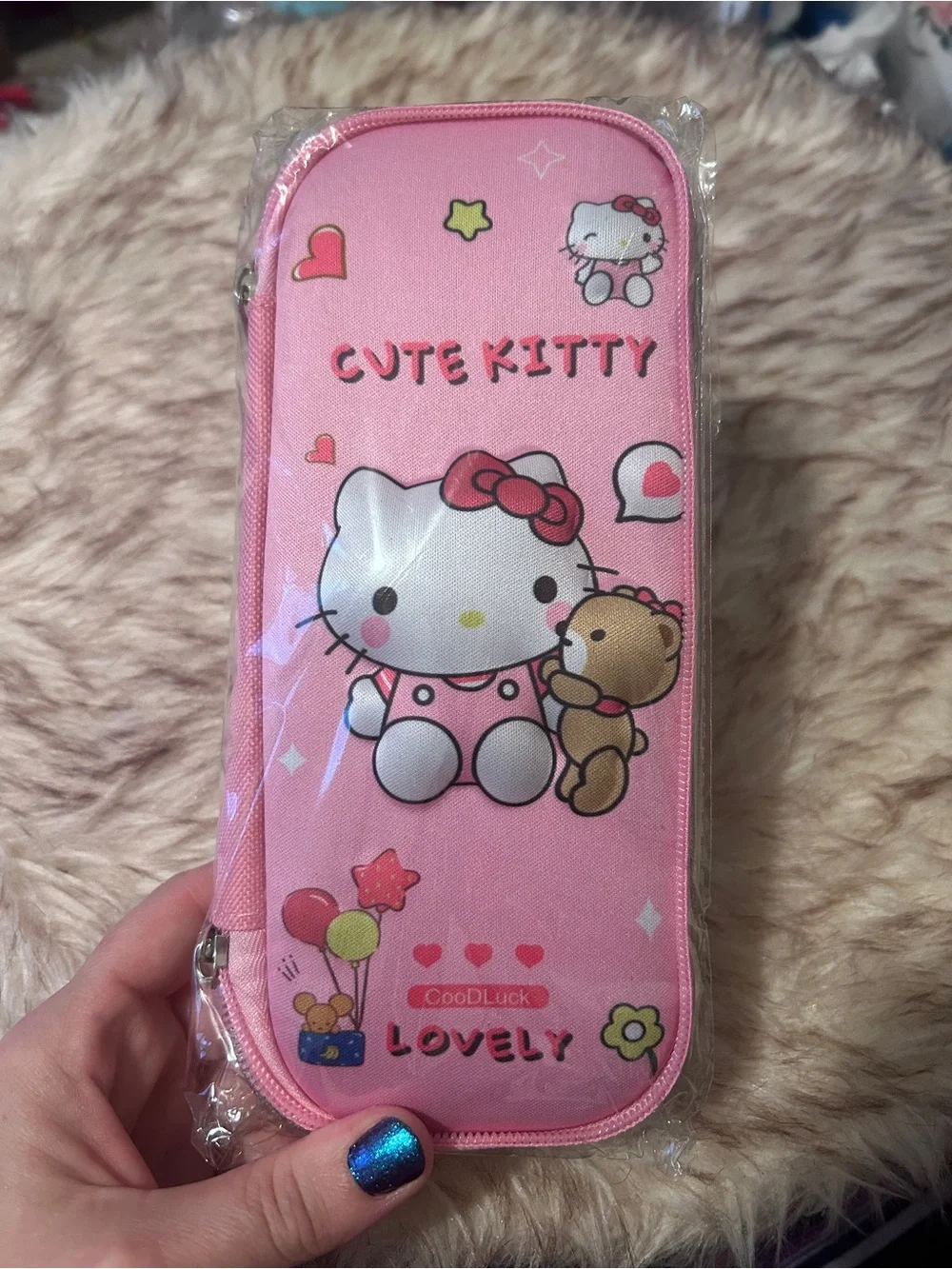 Kitty Pink Hard Shell Pencil Case Teddy Bear Kawaii Y2K